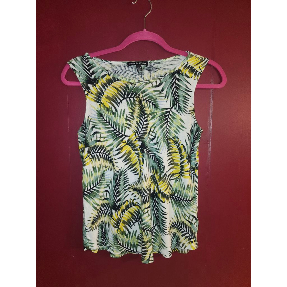 Women's Cable & Gauge Palm Print Tank Top M White Green